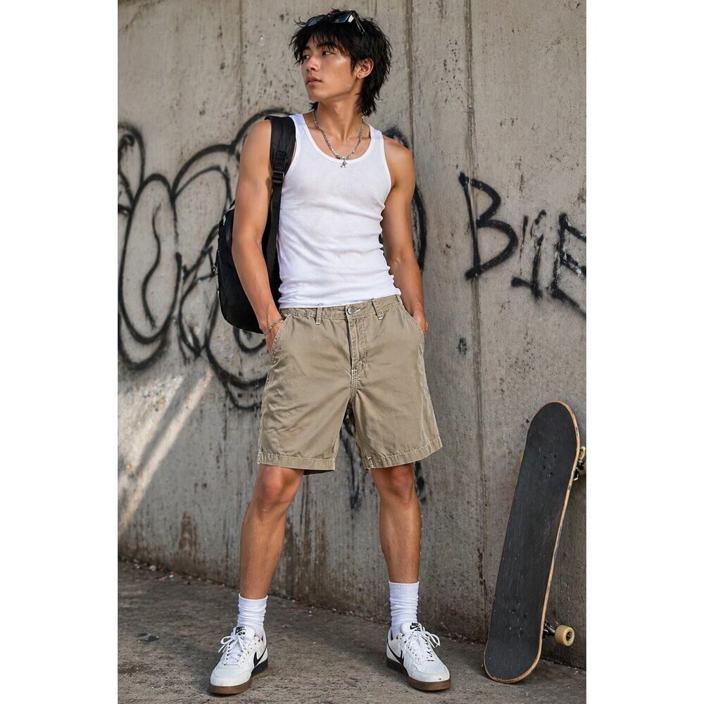 BKE Noah Men's Athletic Fit Khaki Shorts Size 34/24 Stitched Flat Front Beach